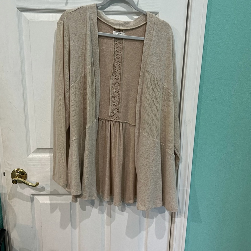 Maurices beige mixed material cardigan. Size 2x